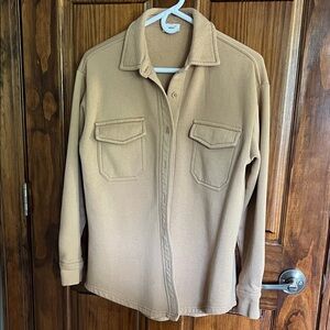 Woman’s camel colored fleece shacket